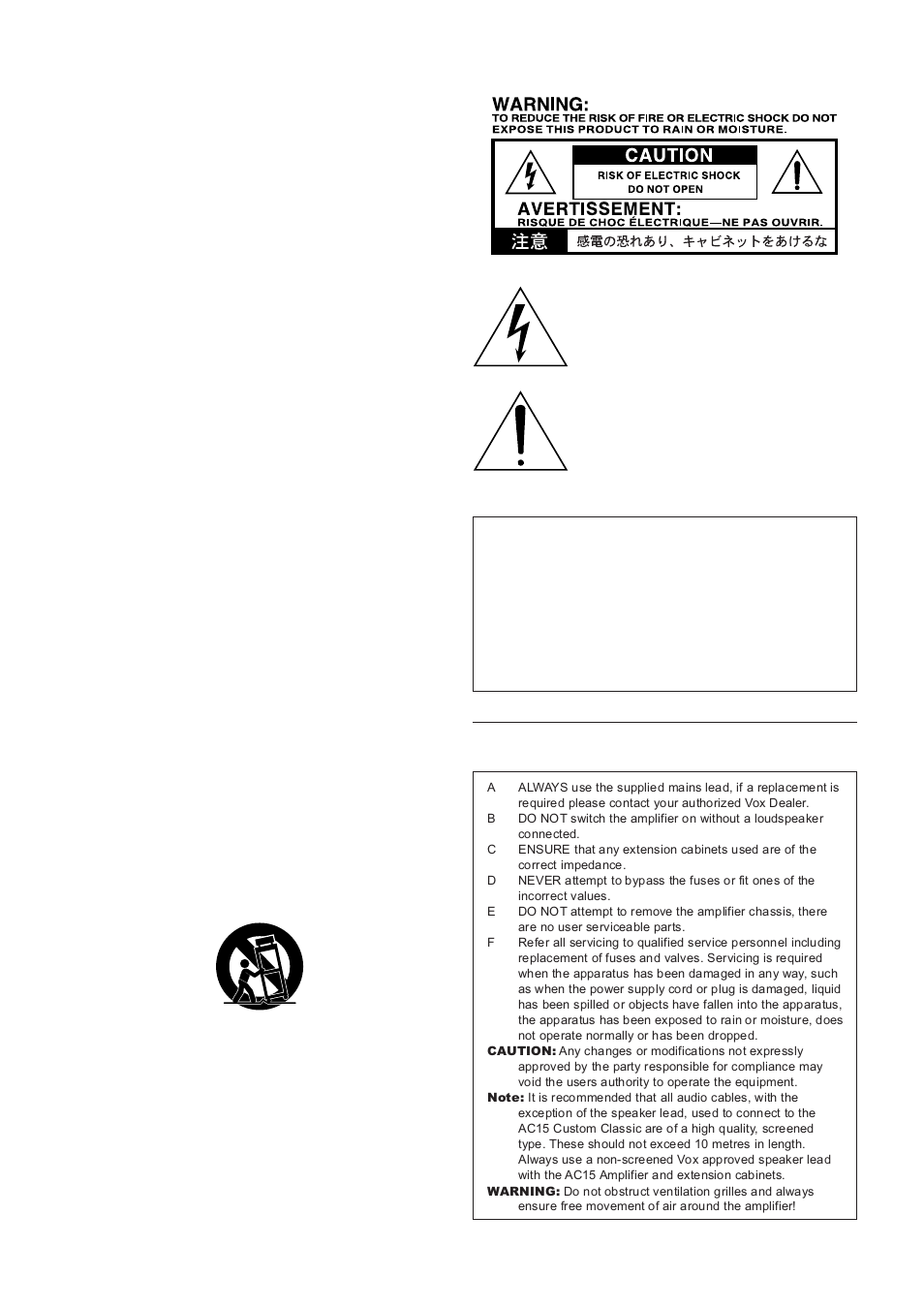 English, Important safety instructions | Vox Classic Plus AC50 User Manual | Page 2 / 37