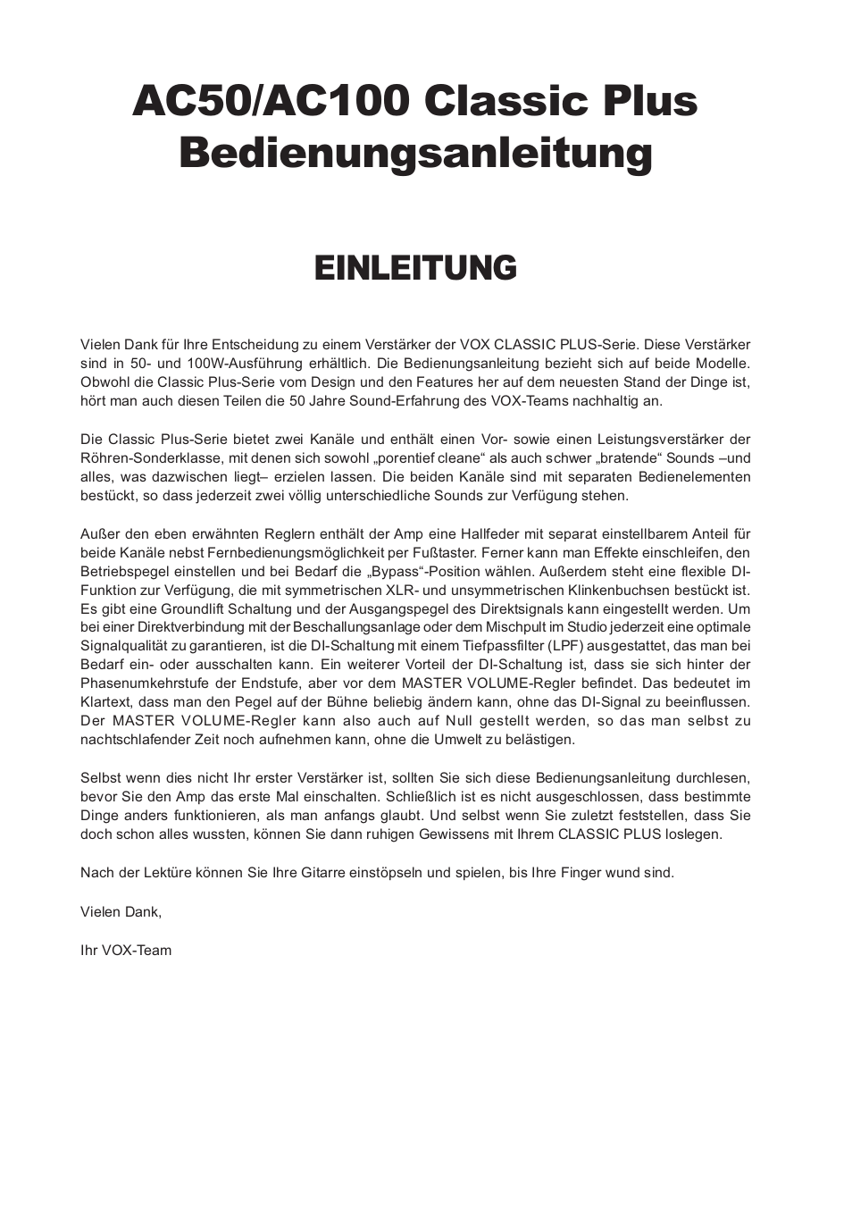 Einleitung | Vox Classic Plus AC50 User Manual | Page 20 / 37