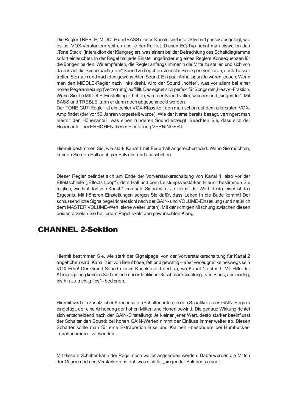 Channel 2-sektion | Vox Classic Plus AC50 User Manual | Page 22 / 37
