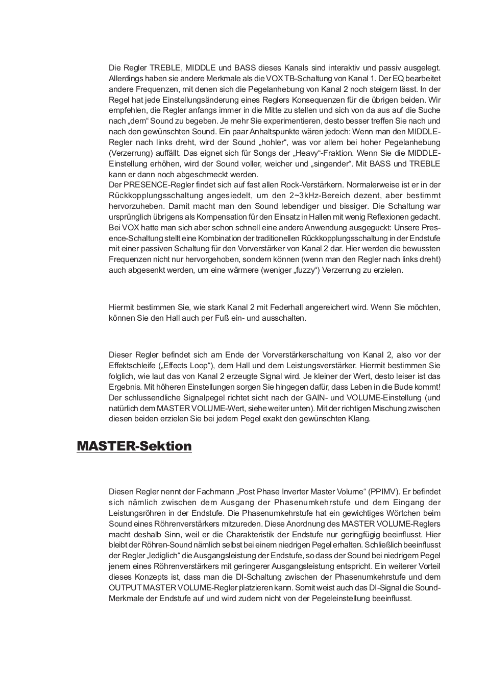 Master-sektion | Vox Classic Plus AC50 User Manual | Page 23 / 37