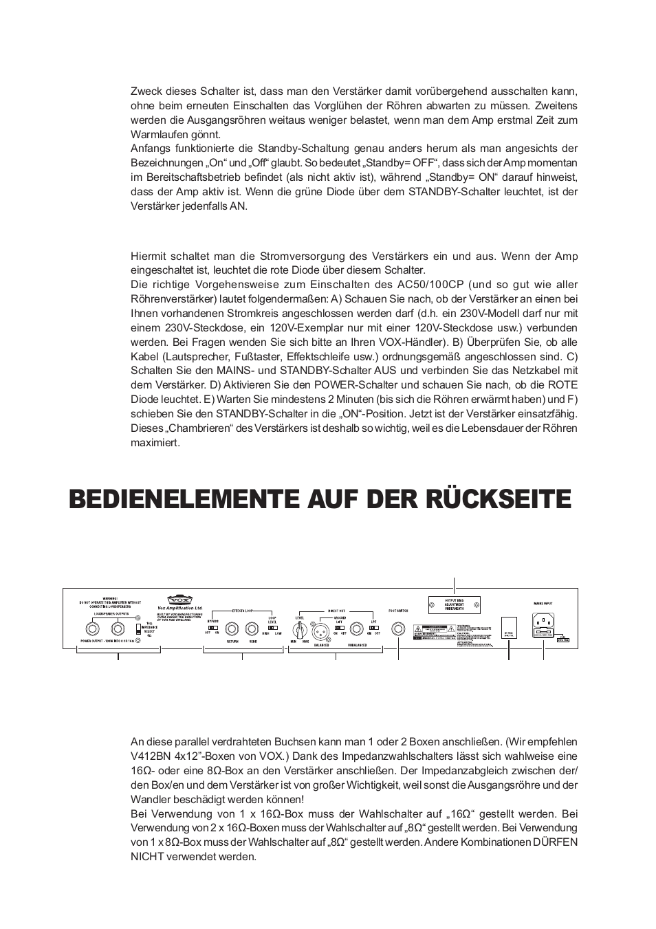 Bedienelemente auf der rückseite | Vox Classic Plus AC50 User Manual | Page 24 / 37