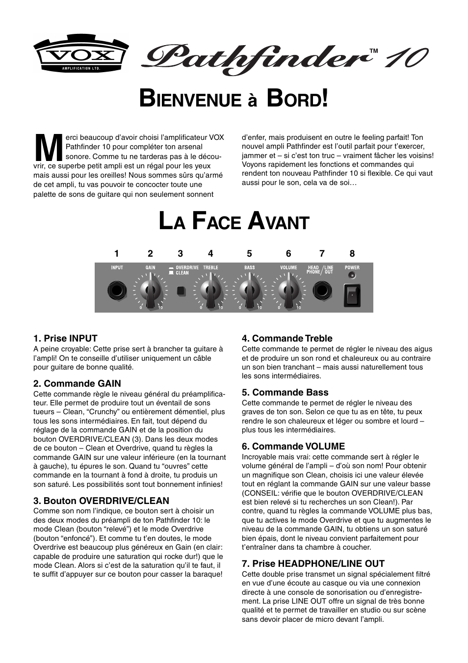 Français, Ienvenue, Vant | Vox PATHFINDER 10 User Manual | Page 4 / 9