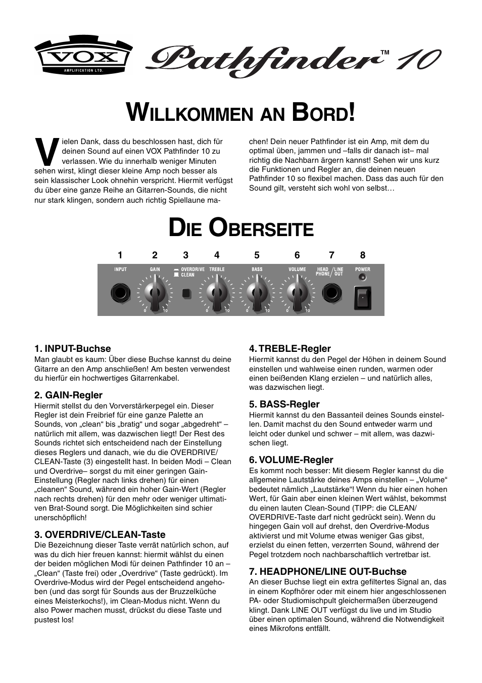 Deutsch, Illkommen, Berseite | Vox PATHFINDER 10 User Manual | Page 7 / 9