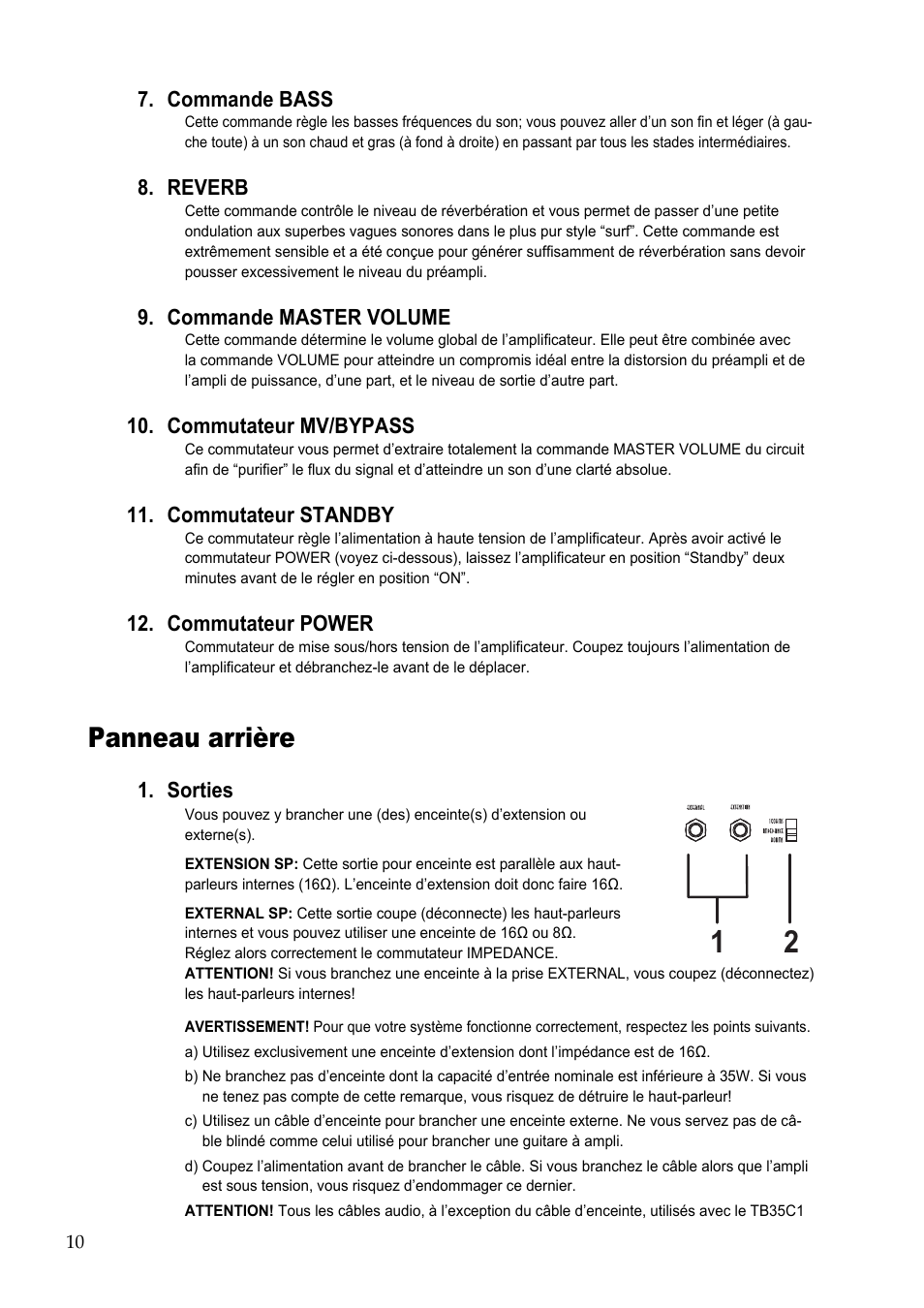 Panneau arrière | Vox TB35C1 User Manual | Page 10 / 22