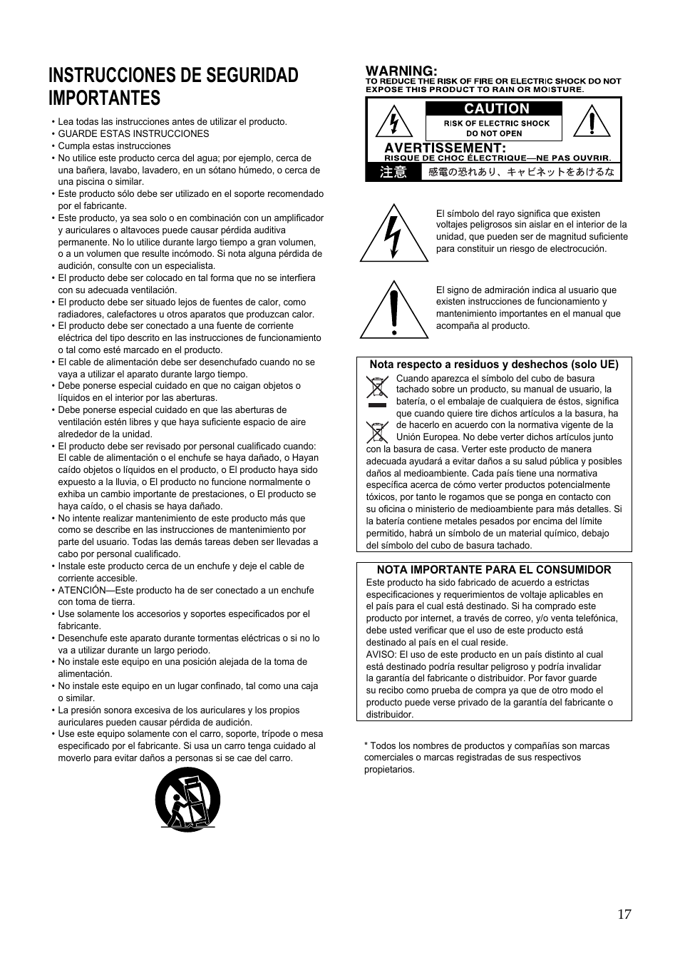 Español, Instrucciones de seguridad importantes | Vox TB35C1 User Manual | Page 17 / 22