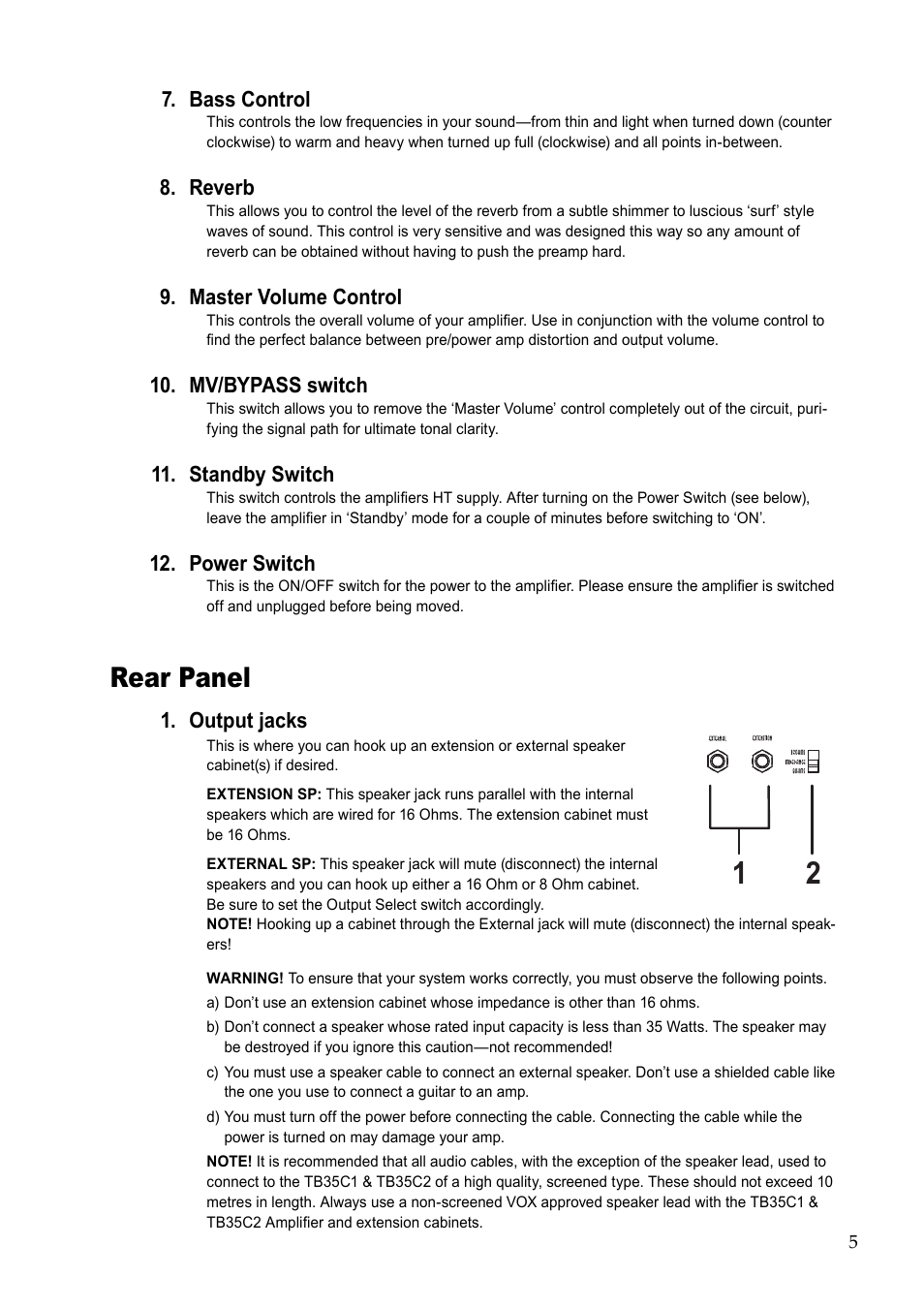 Rear panel | Vox TB35C1 User Manual | Page 5 / 22