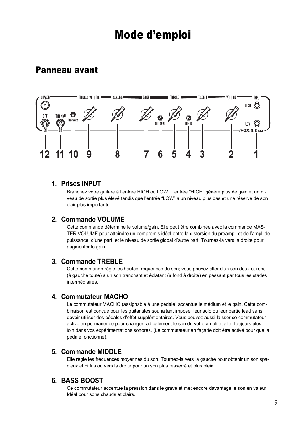 Mode d’emploi | Vox TB35C1 User Manual | Page 9 / 22