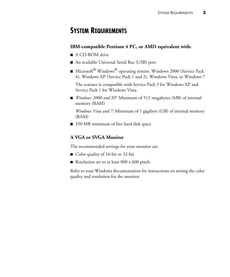 System requirements, Ystem, Equirements | Visioneer STROBE 500 User Manual | Page 10 / 122