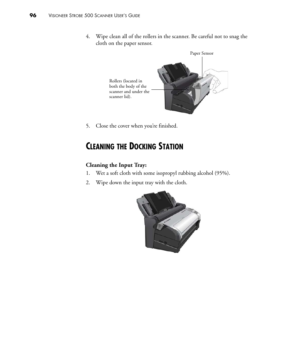 Cleaning the docking station, Leaning, Ocking | Tation | Visioneer STROBE 500 User Manual | Page 103 / 122