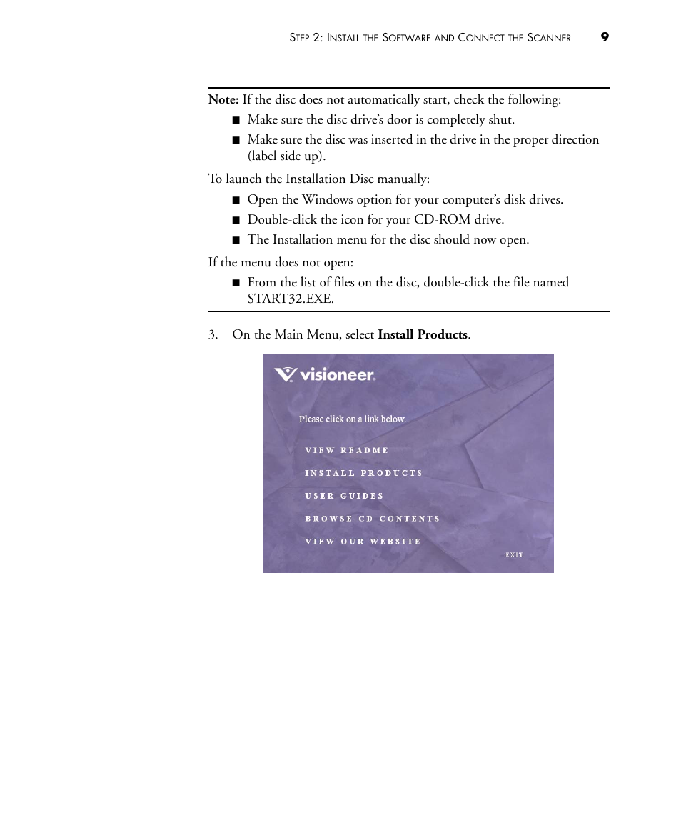 Make sure the disc drive’s door is completely shut, Double-click the icon for your cd-rom drive | Visioneer STROBE 500 User Manual | Page 16 / 122