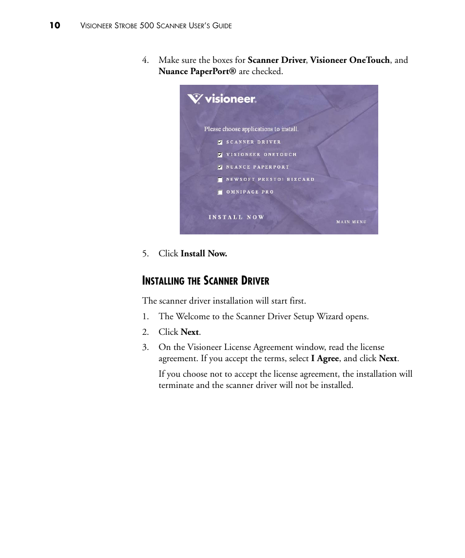 Installing the scanner driver | Visioneer STROBE 500 User Manual | Page 17 / 122