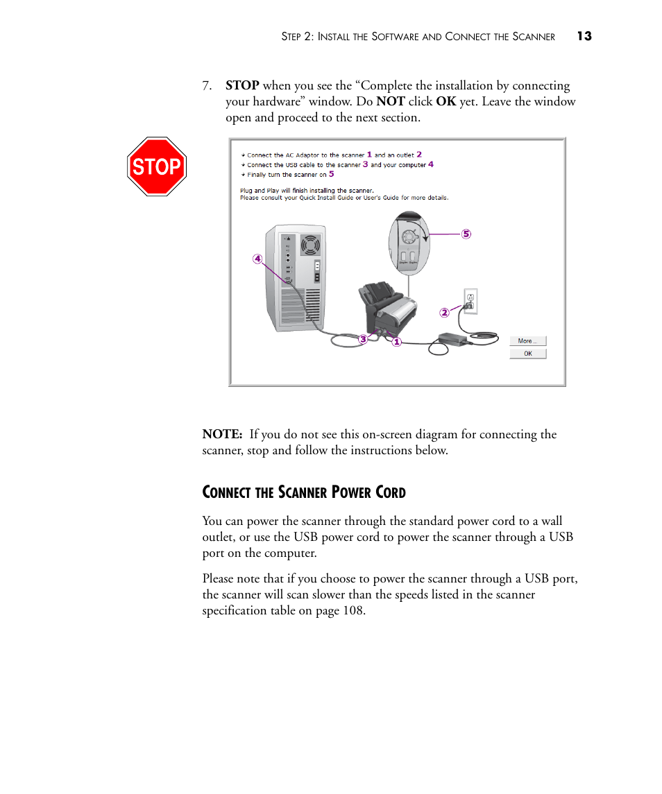 Connect the scanner power cord | Visioneer STROBE 500 User Manual | Page 20 / 122