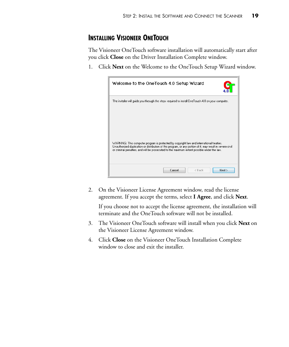 Installing visioneer onetouch | Visioneer STROBE 500 User Manual | Page 26 / 122