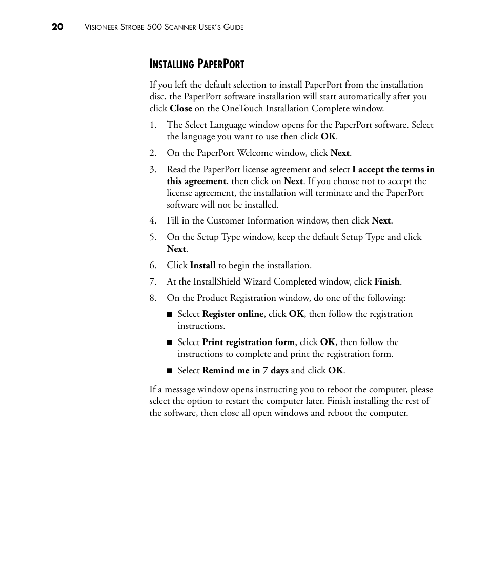 Installing paperport | Visioneer STROBE 500 User Manual | Page 27 / 122