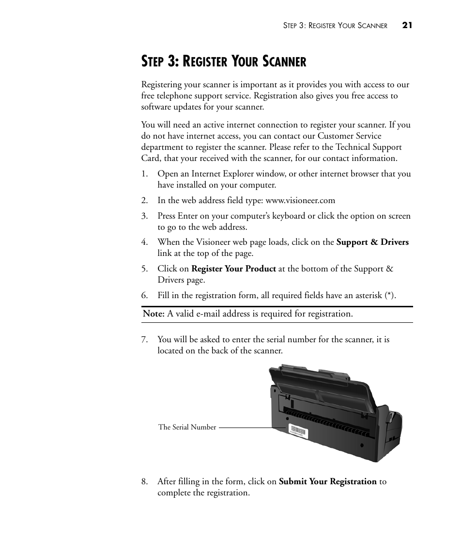 Step 3: register your scanner, Egister, Canner | Visioneer STROBE 500 User Manual | Page 28 / 122