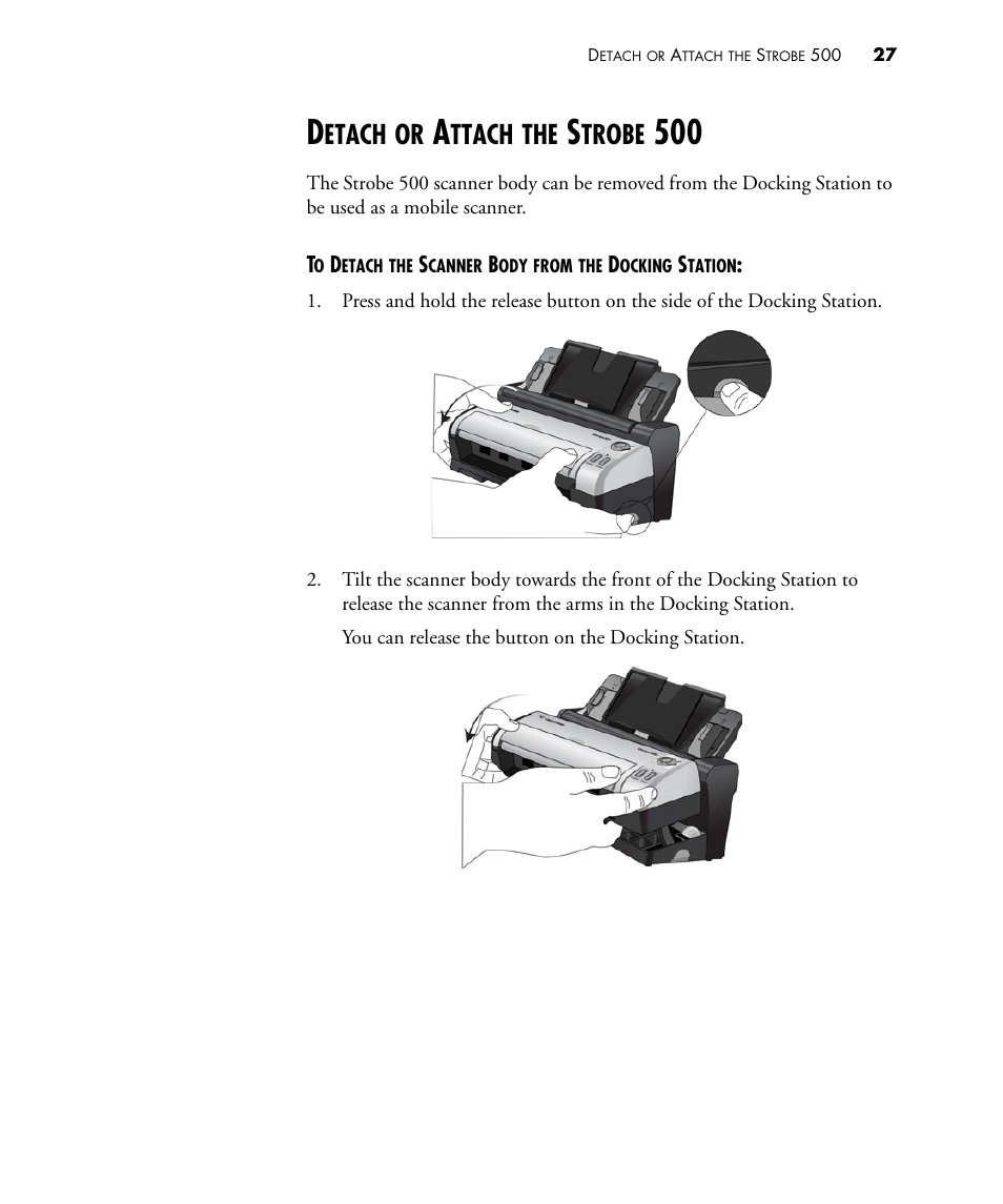 Detach or attach the strobe 500, Etach, Ttach | Trobe | Visioneer STROBE 500 User Manual | Page 34 / 122