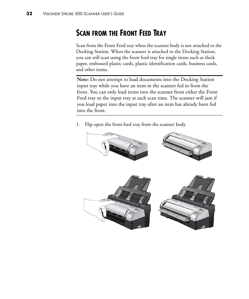 Scan from the front feed tray, From, Ront | Visioneer STROBE 500 User Manual | Page 39 / 122