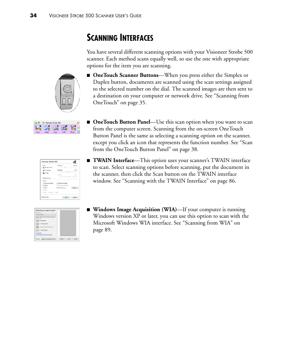 Scanning interfaces, Canning, Nterfaces | Visioneer STROBE 500 User Manual | Page 41 / 122