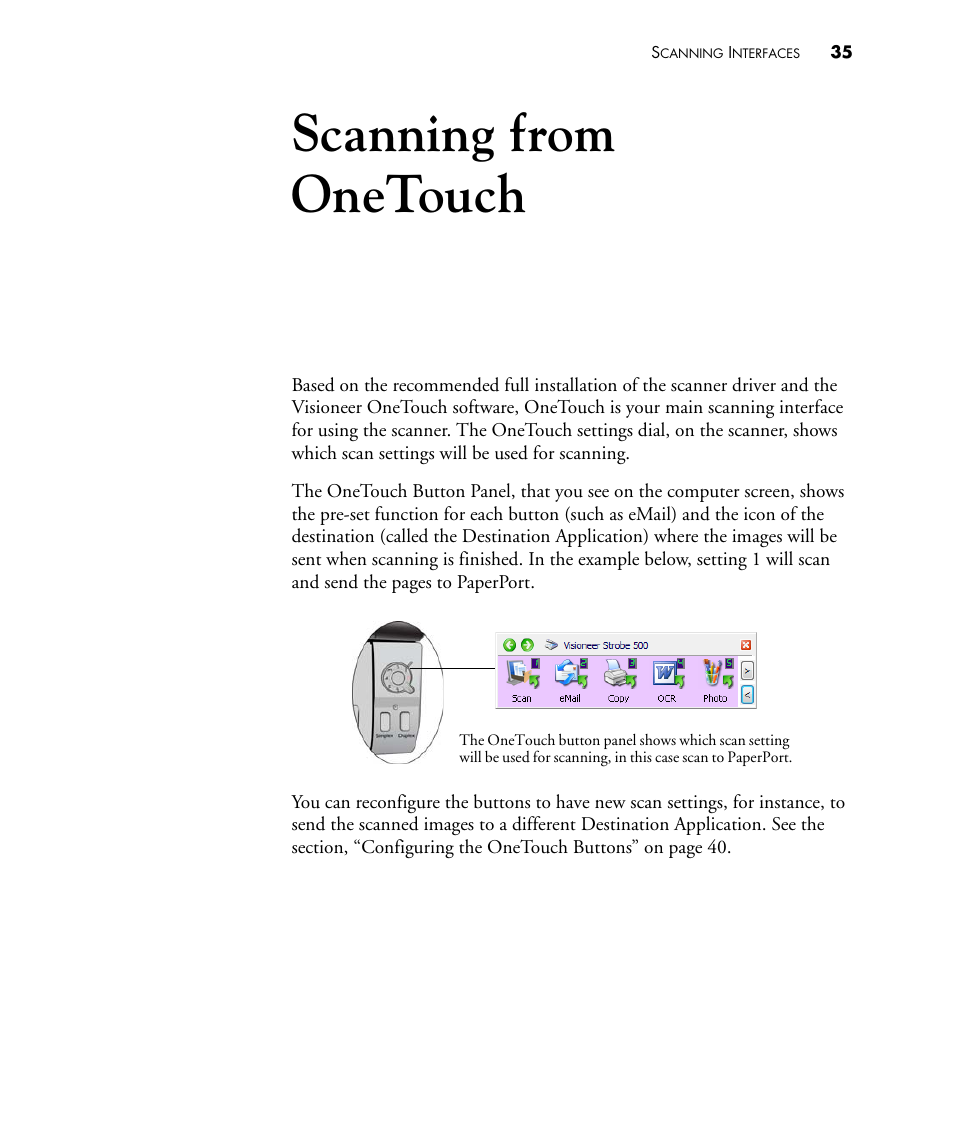 Scanning from onetouch | Visioneer STROBE 500 User Manual | Page 42 / 122