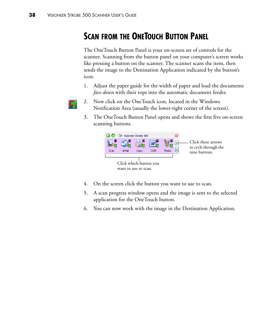 Scan from the onetouch button panel, From, Ouch | Utton, Anel | Visioneer STROBE 500 User Manual | Page 45 / 122
