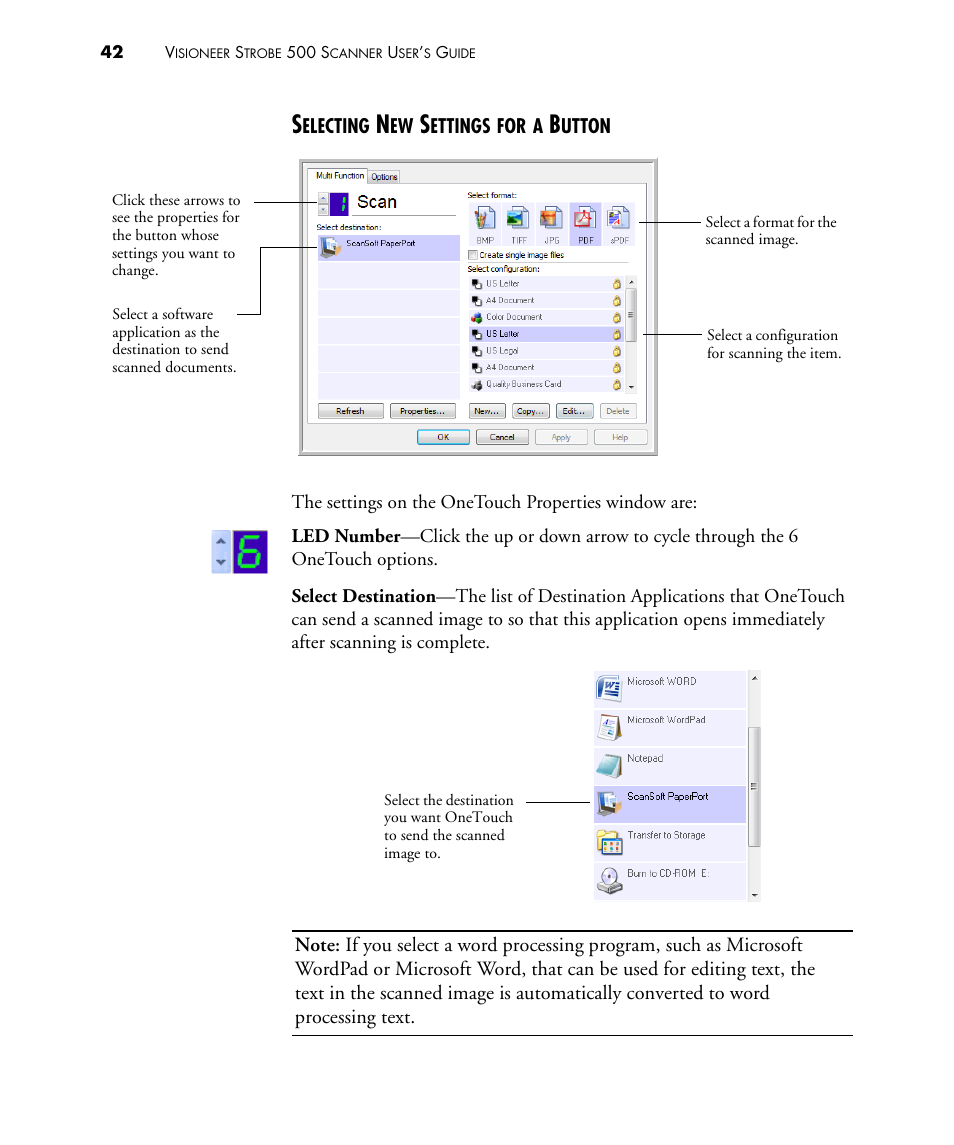 Selecting new settings for a button | Visioneer STROBE 500 User Manual | Page 49 / 122