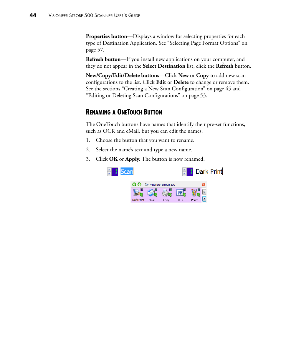 Renaming a onetouch button | Visioneer STROBE 500 User Manual | Page 51 / 122