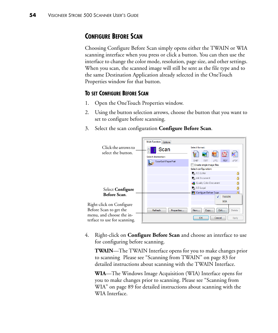 Configure before scan | Visioneer STROBE 500 User Manual | Page 61 / 122