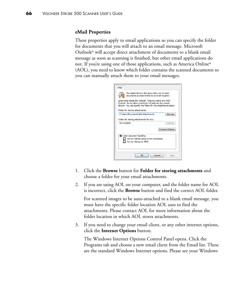 Email properties | Visioneer STROBE 500 User Manual | Page 73 / 122