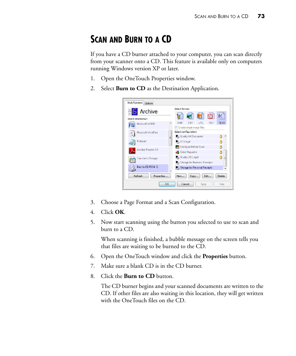 Scan and burn to a cd | Visioneer STROBE 500 User Manual | Page 80 / 122