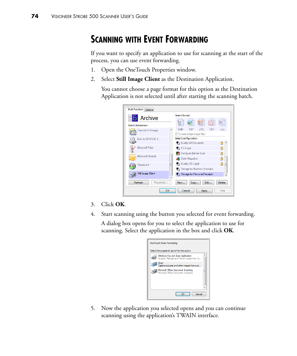 Scanning with event forwarding, Canning, With | Vent, Orwarding | Visioneer STROBE 500 User Manual | Page 81 / 122