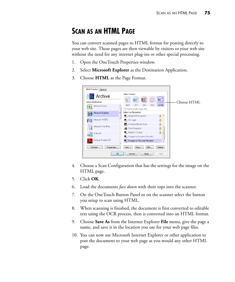 Html p | Visioneer STROBE 500 User Manual | Page 82 / 122