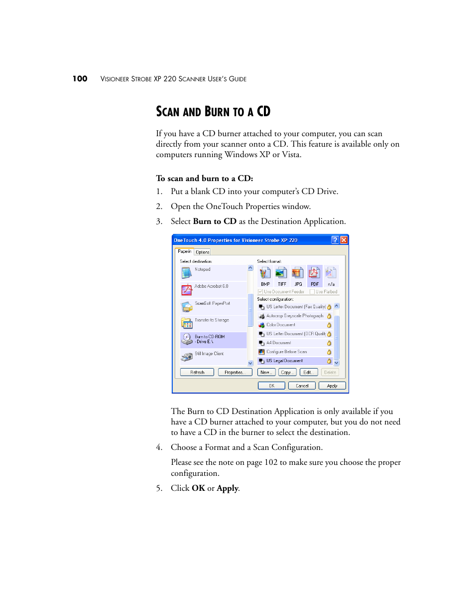 Scan and burn to a cd | Visioneer XP220 User Manual | Page 107 / 172