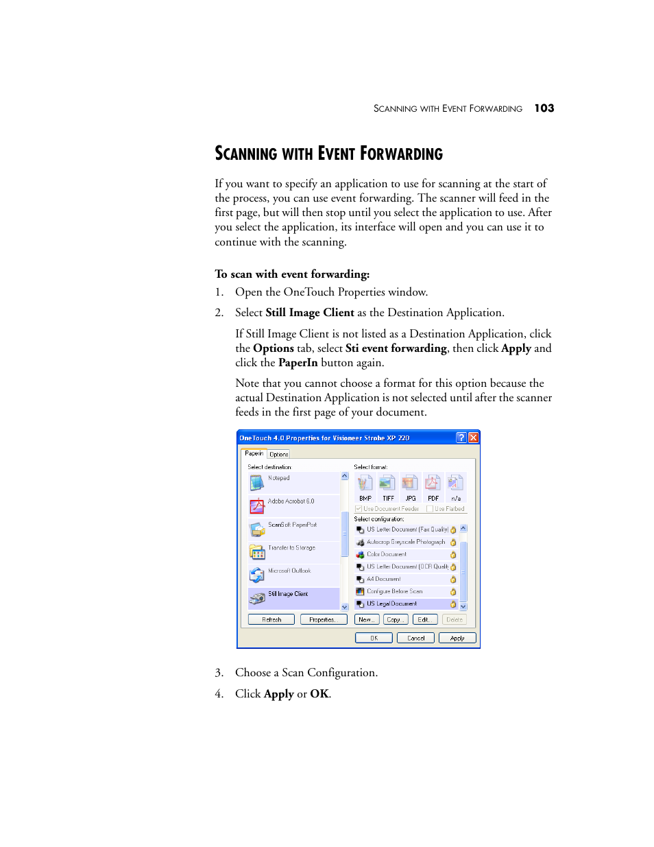 Scanning with event forwarding, Canning, With | Vent, Orwarding | Visioneer XP220 User Manual | Page 110 / 172