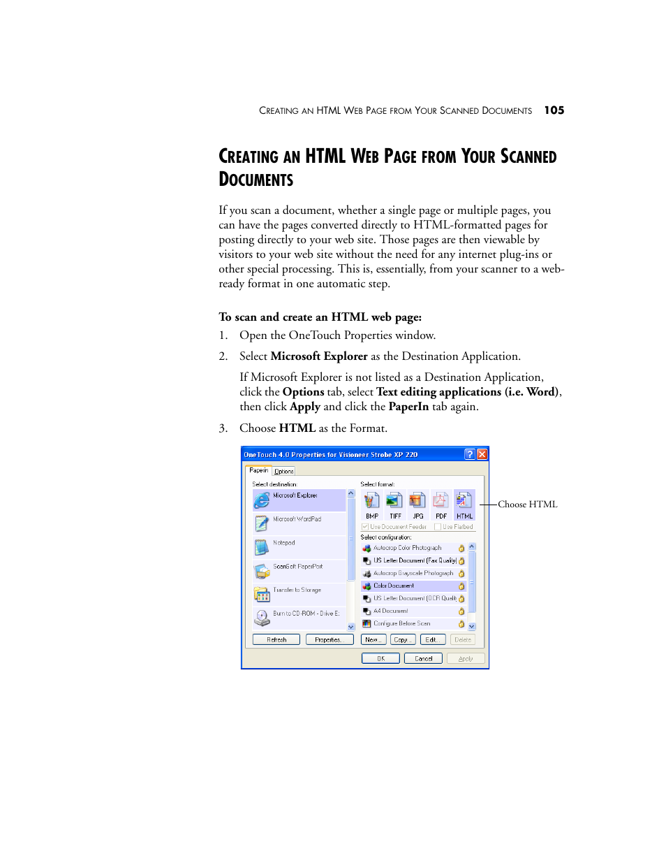 Html w, Reating, From | Canned, Ocuments | Visioneer XP220 User Manual | Page 112 / 172