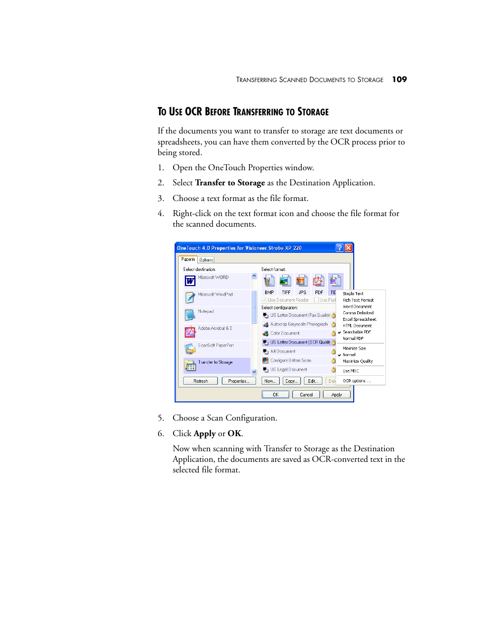To use ocr before transferring to storage, Ocr b | Visioneer XP220 User Manual | Page 116 / 172