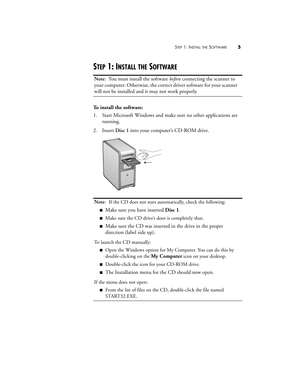 Step 1: install the software, Nstall, Oftware | Visioneer XP220 User Manual | Page 12 / 172