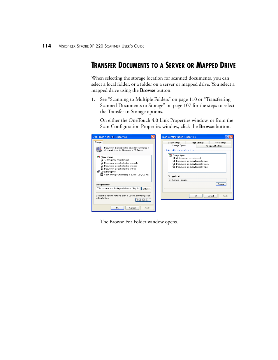 Transfer documents to a server or mapped drive | Visioneer XP220 User Manual | Page 121 / 172