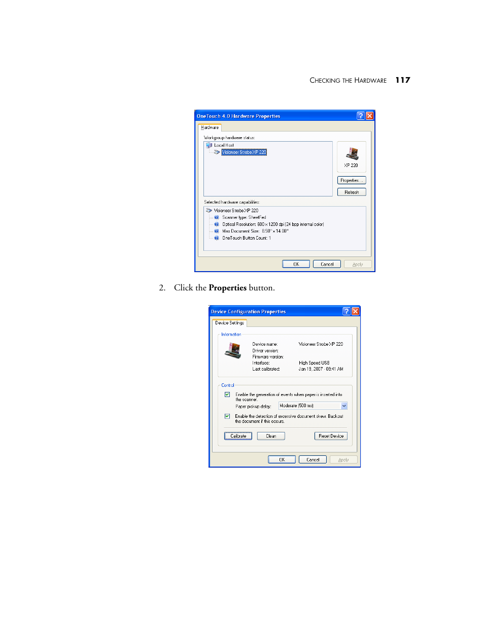 Click the properties button | Visioneer XP220 User Manual | Page 124 / 172