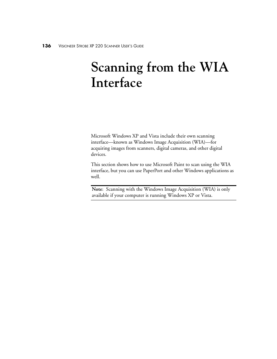 Scanning from the wia interface, Wia i, Canning | From, Nterface | Visioneer XP220 User Manual | Page 143 / 172