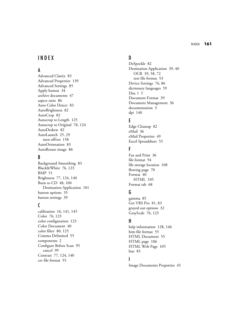 Index | Visioneer XP220 User Manual | Page 168 / 172