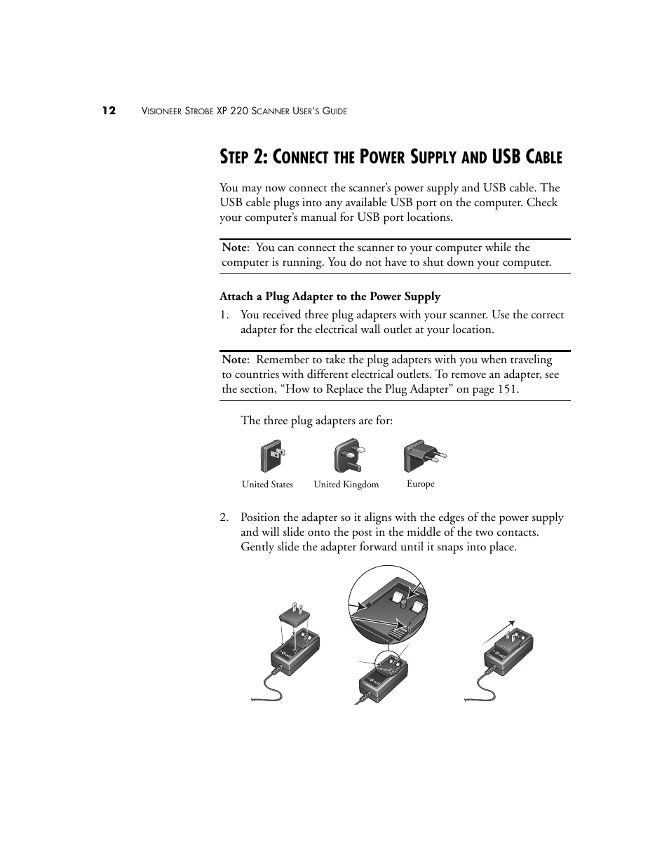 Step 2: connect the power supply and usb cable, Usb c, Onnect | Ower, Upply, Able | Visioneer XP220 User Manual | Page 19 / 172