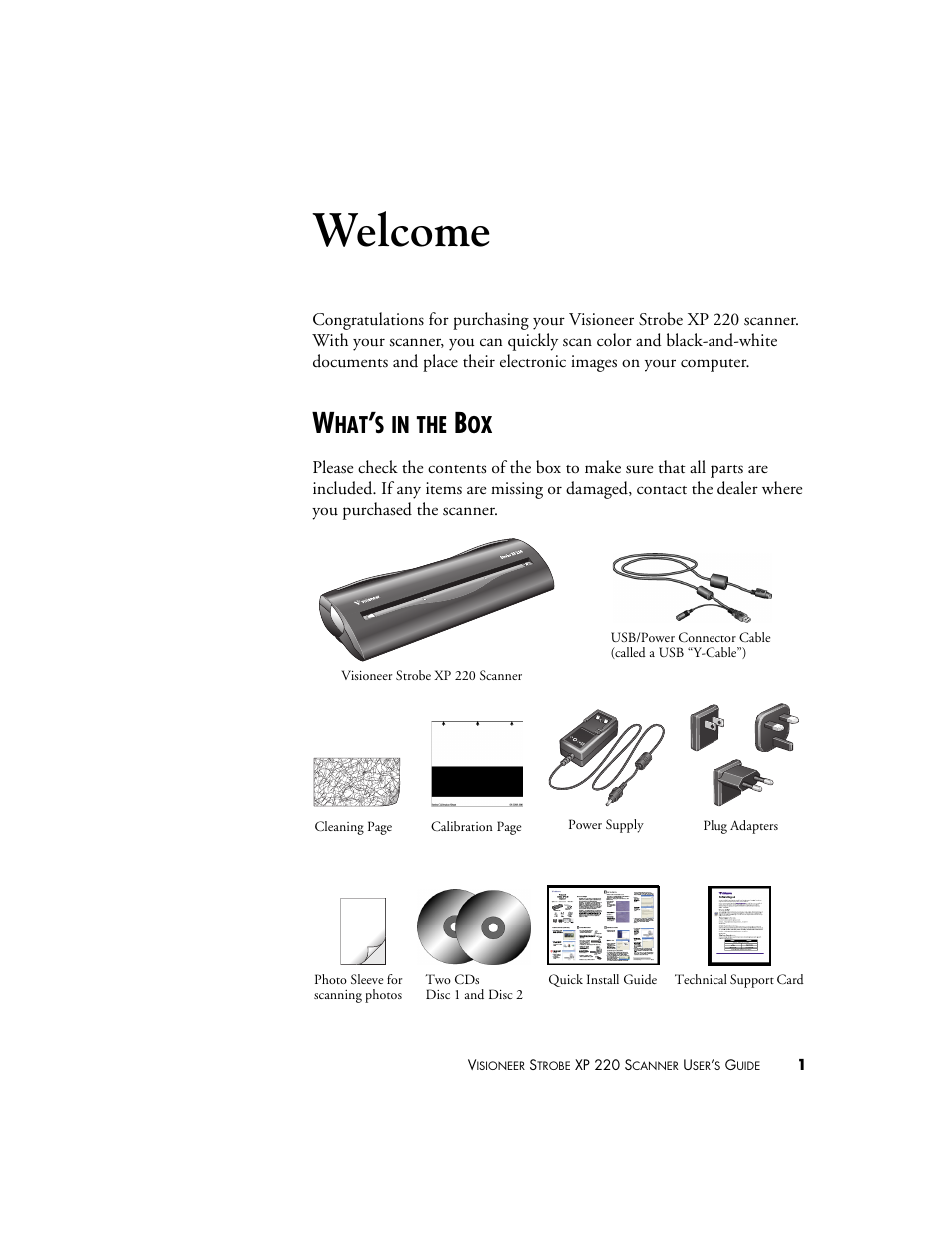 Welcome, What’s in the box | Visioneer XP220 User Manual | Page 8 / 172