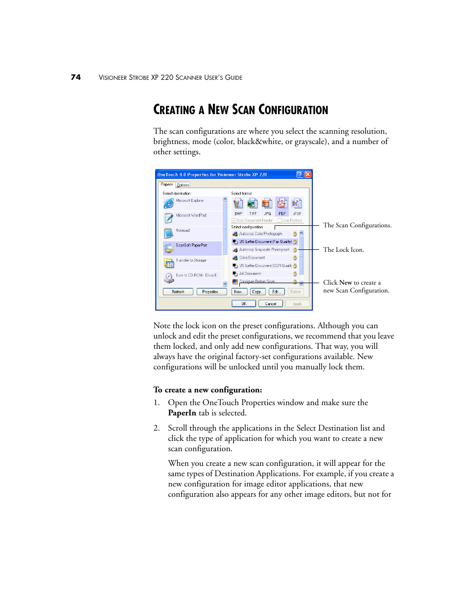 Creating a new scan configuration, Reating, Onfiguration | Visioneer XP220 User Manual | Page 81 / 172
