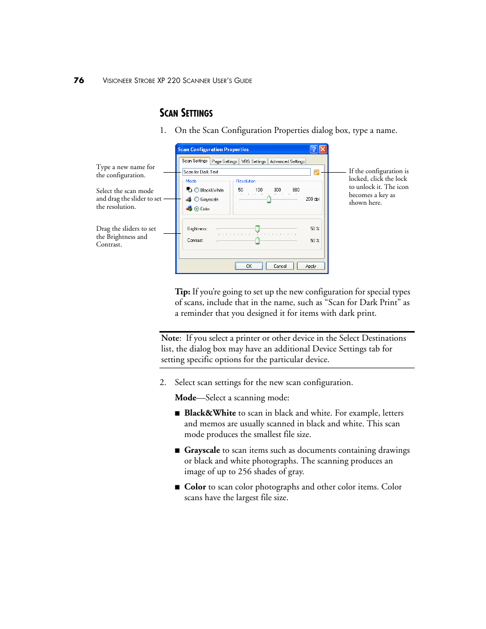 Scan settings | Visioneer XP220 User Manual | Page 83 / 172