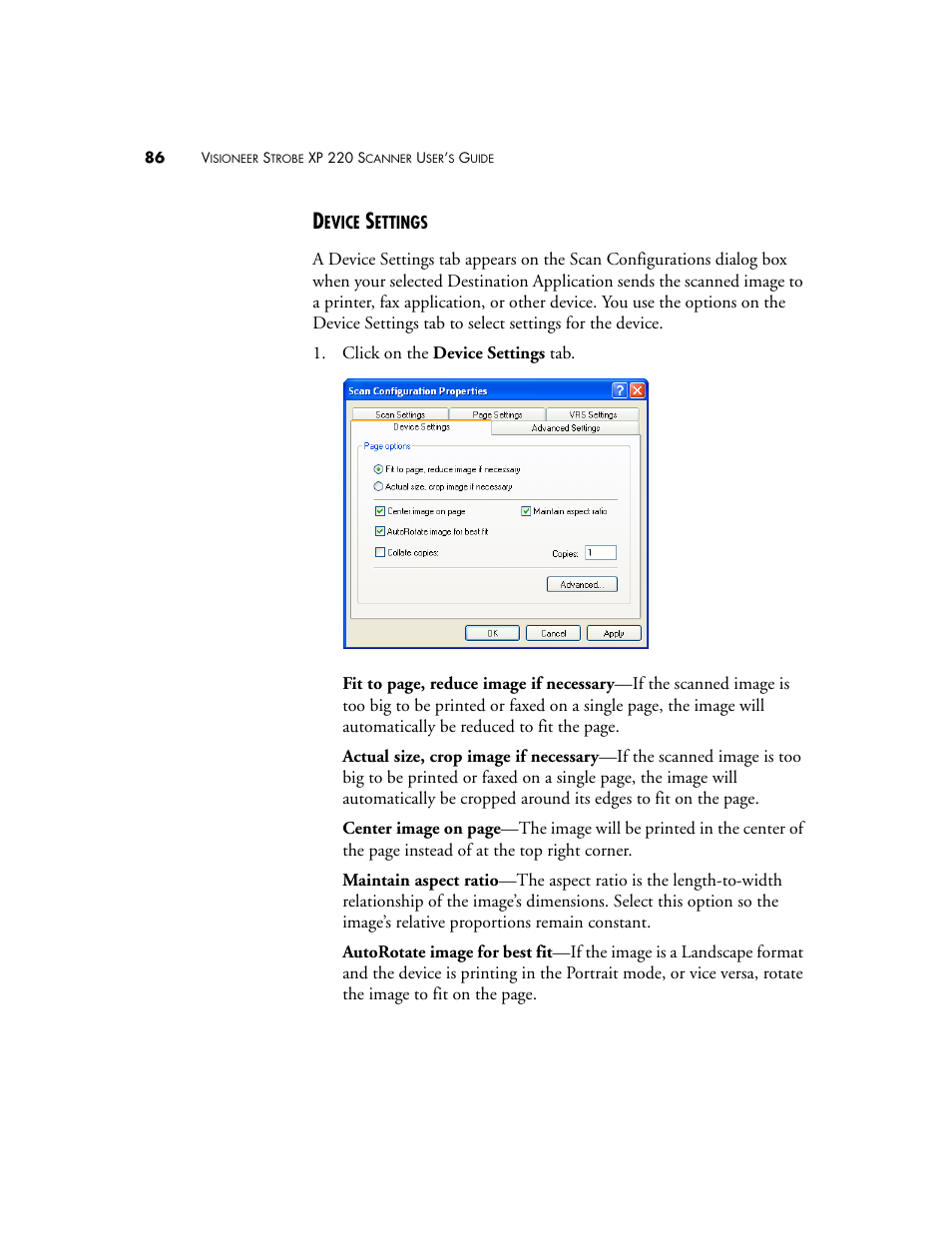 Device settings | Visioneer XP220 User Manual | Page 93 / 172