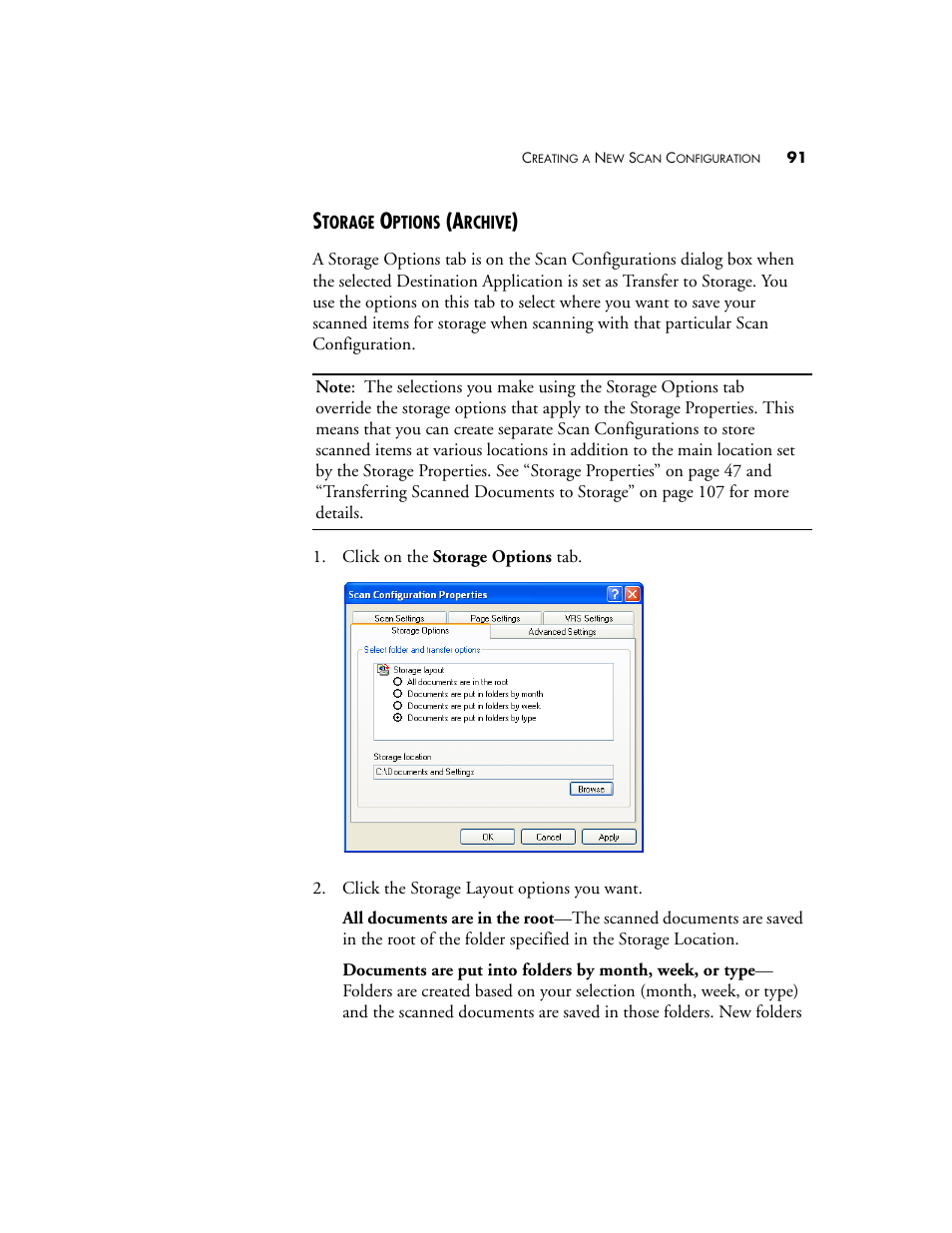 Storage options (archive) | Visioneer XP220 User Manual | Page 98 / 172