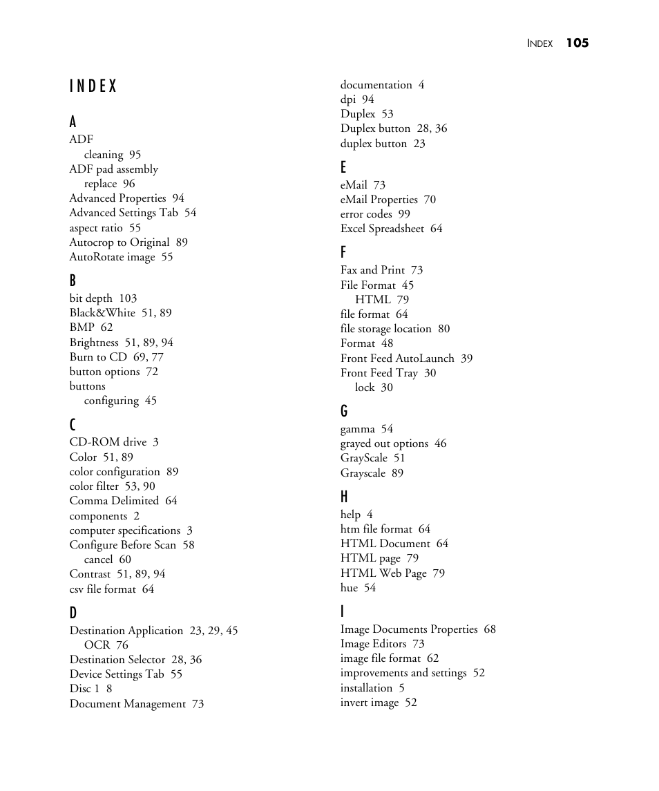 Index | Visioneer PATRIOT 480 User Manual | Page 110 / 114