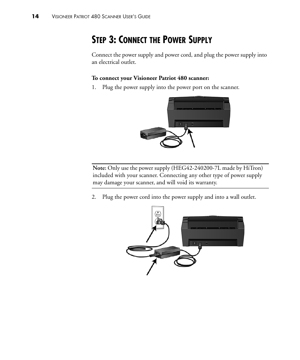 Step 3: connect the power supply, Onnect, Ower | Upply | Visioneer PATRIOT 480 User Manual | Page 19 / 114