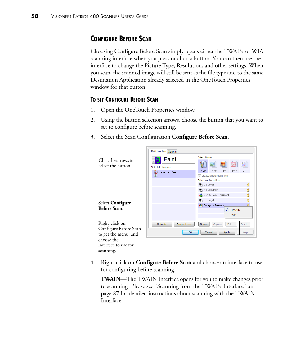 Configure before scan | Visioneer PATRIOT 480 User Manual | Page 63 / 114