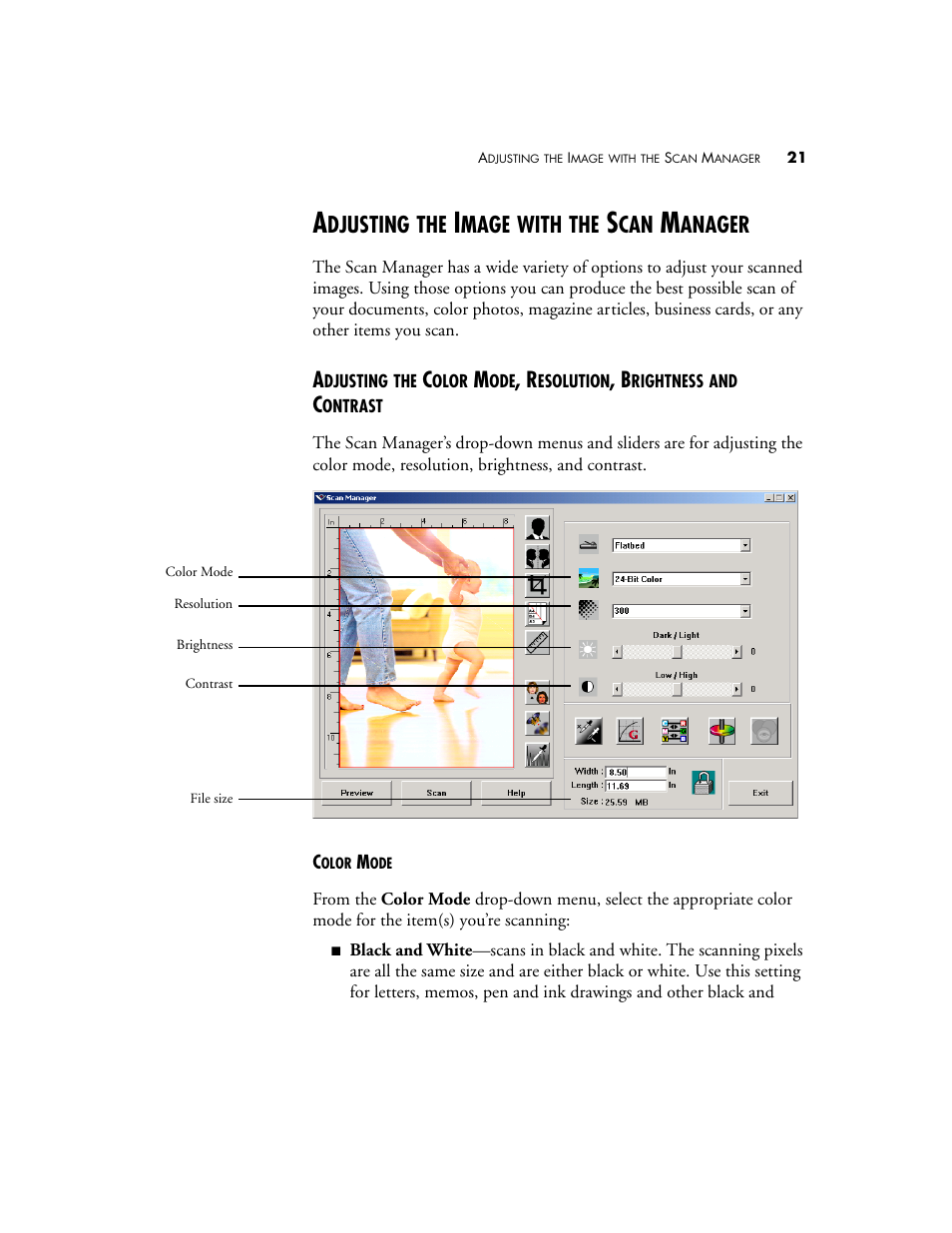 Adjusting the image with the scan manager, Djusting, Mage | With, Anager | Visioneer 9450 User Manual | Page 25 / 58